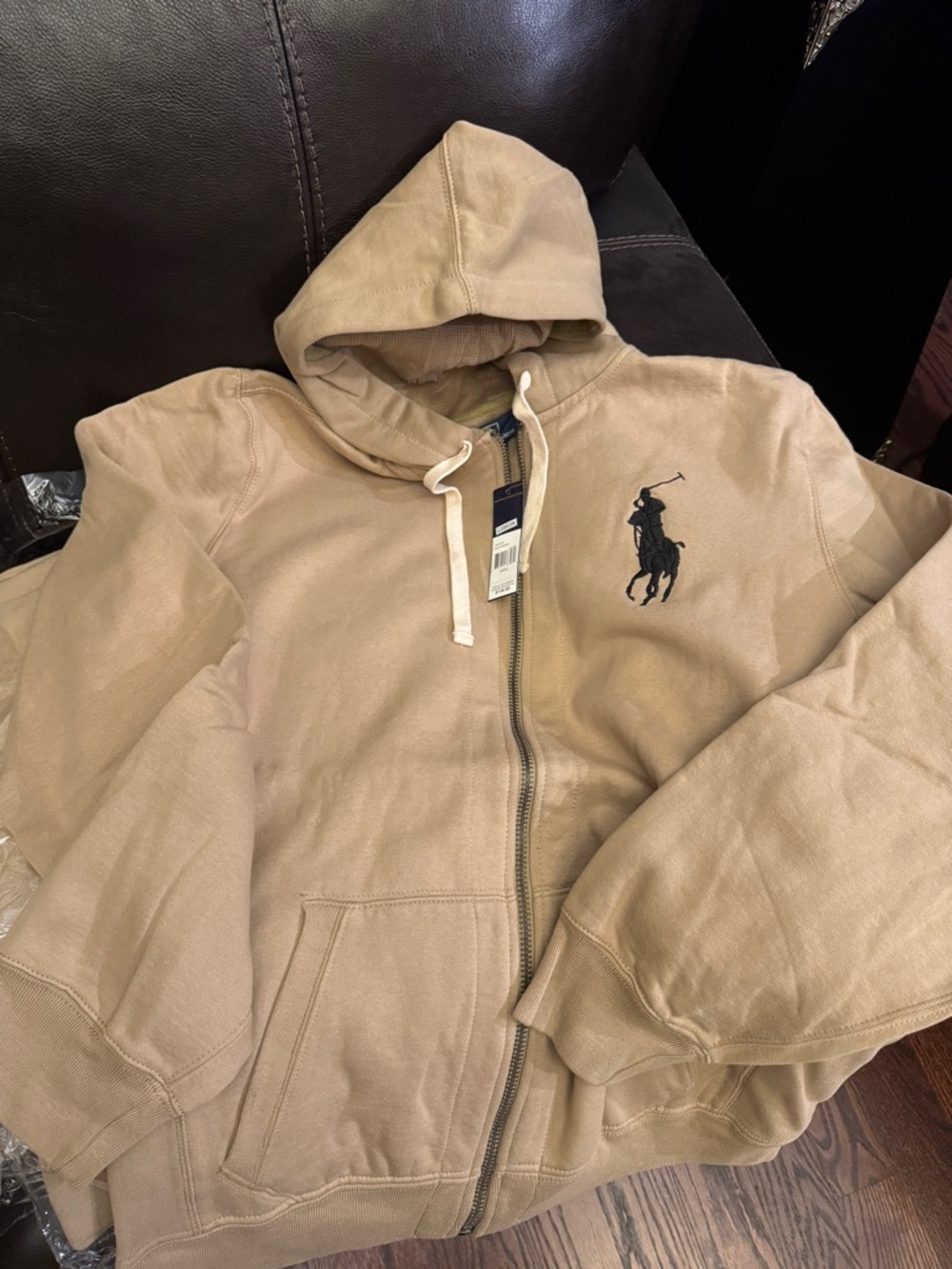 Ralph Lauren Beige/Tan Full-Zip Polo Pony Hoodie